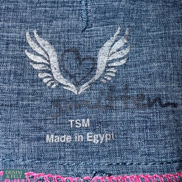 Smitten Scrubs Rock Goddess Top & Amp Flare Pants Set Heather Blue Pink Trim S - Picture 14 of 15